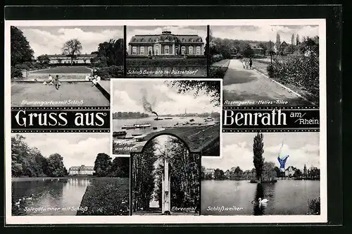 AK Benrath am Rhein, Schloss, Blumengarten, Spiegelweiher