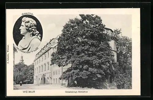 AK Weimar, vor der Grossherzogl. Bibliothek, Goethedarstellung