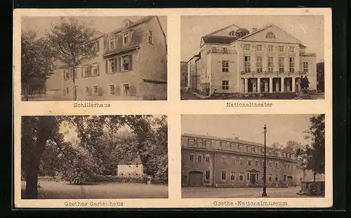 AK Weimar, Schillerhaus, Goethes Gartenhaus, Nationaltheater, Goethe Nationalmuseum