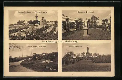 AK Brandenburg a. H., Marienberg, Bismarckwarte, Ganymed-Denkmal