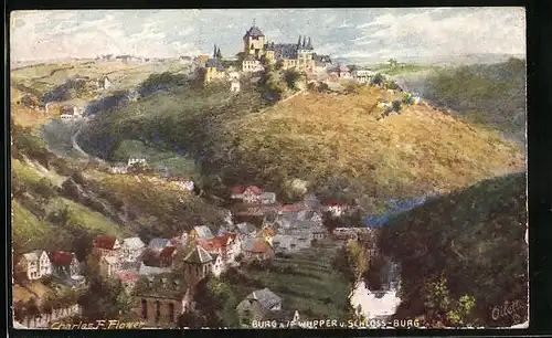 Künstler-AK Charles F. Flower: Burg a. d. Wupper, Gesamtansicht mit Schloss Burg
