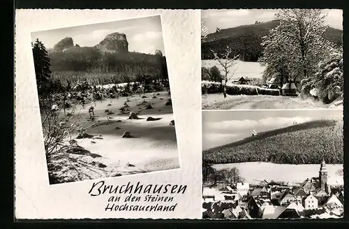 AK Bruchhausen im Hochsauerland, an den Steinen, Ortsansicht im Schnee