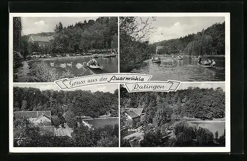 AK Ratingen, Gasthaus Auermühle, Ruderpartie auf dem Teich