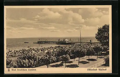AK Ahlbeck / Ostsee, Blick auf Strandpromenade mit Brücke