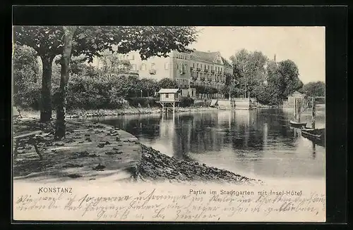 AK Konstanz / Bodensee, Stadtgarten mit Insel-Hotel