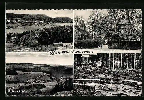 AK Küstelberg / Hochsauerland, Kirche und altes Bauernhaus, Ruhrquelle