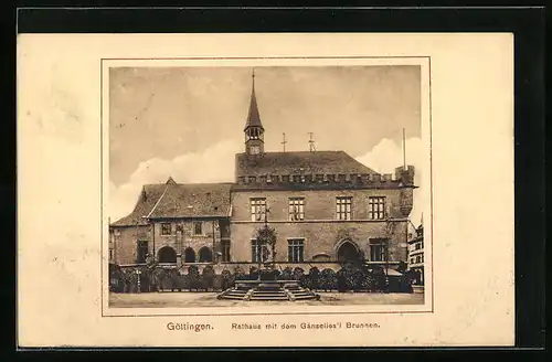 AK Göttingen, Rathaus mit Gänselies'l Brunnen