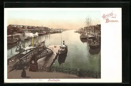 AK Bremen, Panorama vom Freihafen