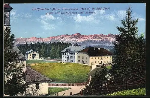 AK Maria Weissenstein, Teilansicht gegen Rosengarten und Schlern