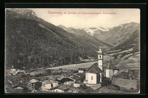 AK Gossensass am Brenner, Teilansicht mit Feuersteinferner und Schneespitze