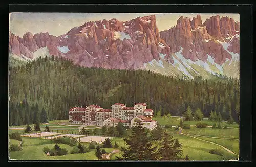 Künstler-AK Karersee, Hotel Carezza al lago col Latemar