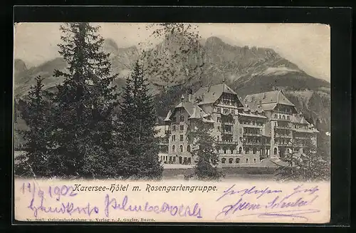 AK Karersee, Hotel mit Rosengartengruppe