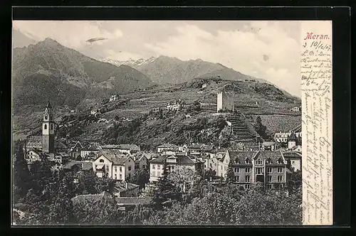 AK Meran, Totale vom Berg aus gesehen