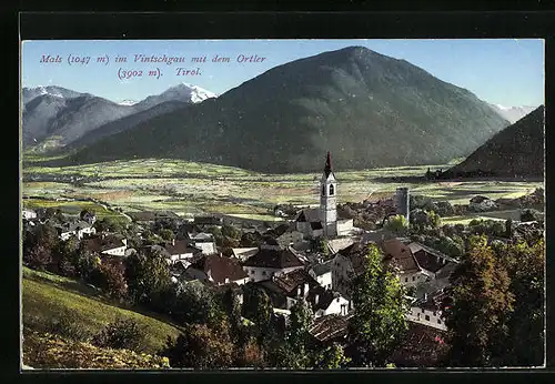 AK Mals, Totale mit Blick auf den Ortler