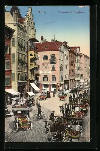 AK Bozen, Obstmarkt mit Torgglhaus