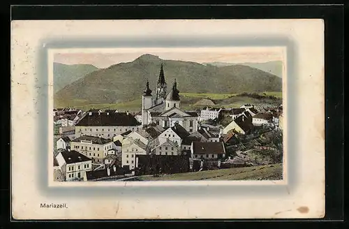 AK Mariazell, Blick auf den Ort und die Kirche