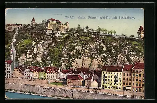 AK Graz, Kaiser Franz Josef - Kai mit dem Schlossberg