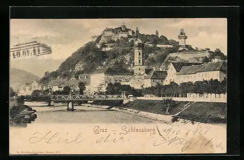 AK Graz, an der Brücke vor dem Schlossberg