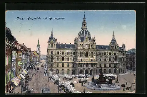 AK Graz, Hauptplatz mit Herrengasse