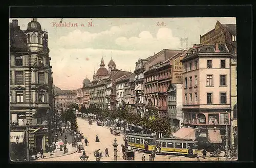 AK Frankfurt / Main, Zeil mit Strassenbahn