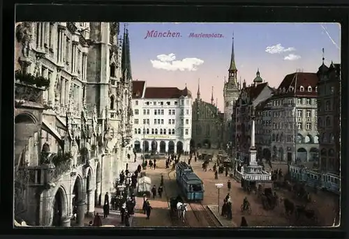 AK München, Marienplatz mit Strassenbahn