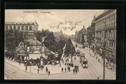 AK Hannover, Strassenbahnverkehr in der Georgstrasse