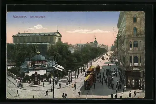 AK Hannover, Georgstrasse mit Strassenbahnen