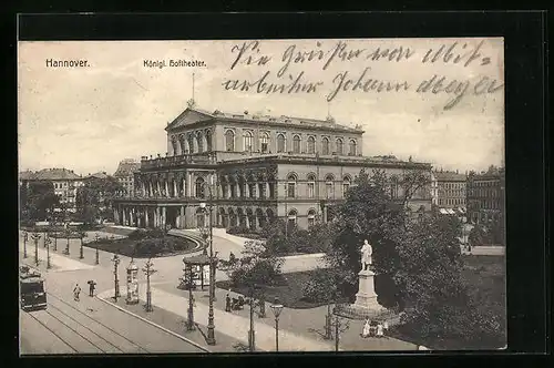 AK Hannover, Kgl. Hoftheater und Strassenbahn