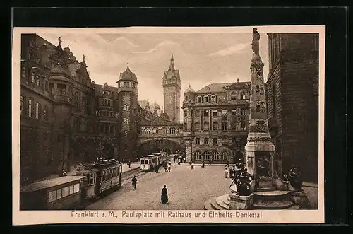 AK Frankfurt / Main, Strassenbahnen auf dem Paulsplatz