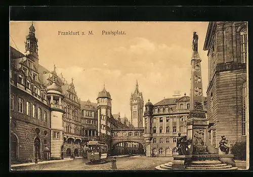 AK Frankfurt / Main, Paulsplatz mit Strassenbahn