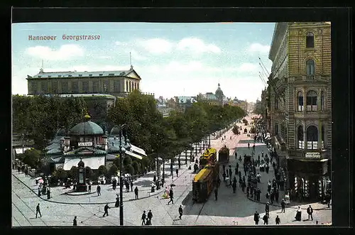 AK Hannover, Strassenbahnen in der Georgstrasse