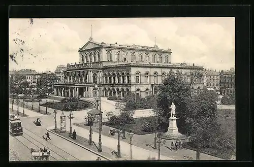 AK Hannover, Kgl. Hoftheater und Strassenbahn