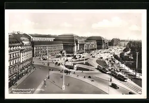 AK Leipzig, Hauptbahnhof und Strassenbahnen