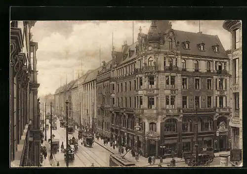 AK Berlin, Leipzigerstrasse mit Strassenbahn