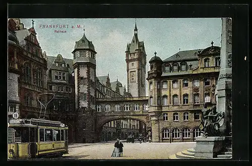 AK Frankfurt / Main, Strassenbahnverkehr vor dem Rathaus