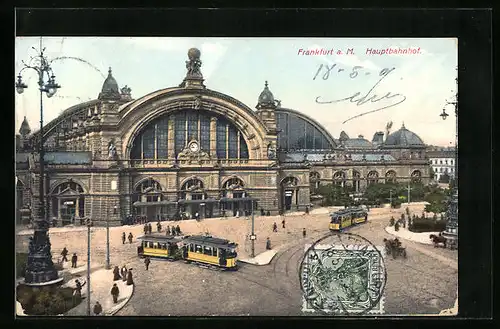 AK Frankfurt / Main, Strassenbahnen vor dem Hauptbahnhof