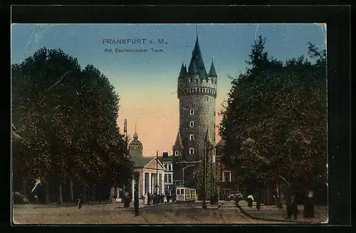 AK Frankfurt / Main, Strassenbahnverkehr vor dem Eschenheimer Turm