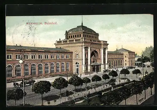 AK Mannheim, Vorderansicht vom Bahnhof