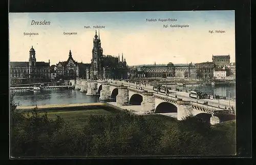 AK Dresden, Friedrich August-Brücke, Kath. Hofkirche und Hofoper