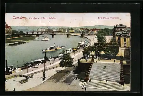 AK Dresden, Carola- und Albert-Brücke, Brühl'sche Terrasse