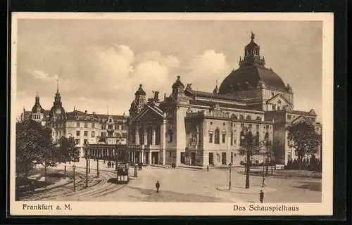 AK Frankfurt / Main, Strassenbahn vor dem Schauspielhaus