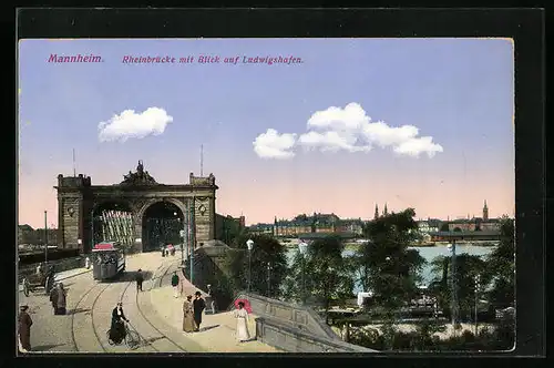 AK Mannheim, Rheinbrücke mit Blick auf Ludwigshafen