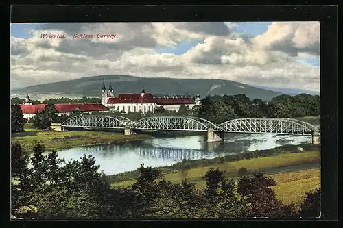 AK Corvey / Wesertal, Panoramablick auf das Schloss