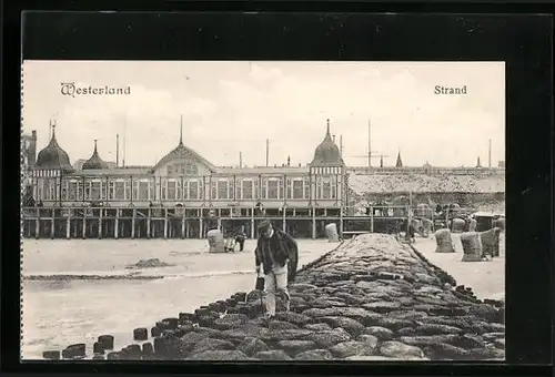 AK Westerland / Sylt, Strandpartie vom Steg aus gesehen