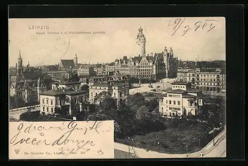 AK Leipzig, Neues Rathaus v. d. Wächterstrasse aus gesehen