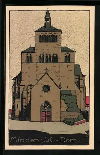 Steindruck-AK Minden i. W., Dom