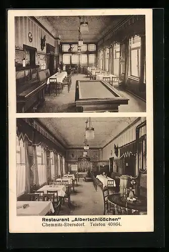 AK Chemnitz-Ebersdorf, Restaurant Albertschlösschen, Innenansicht