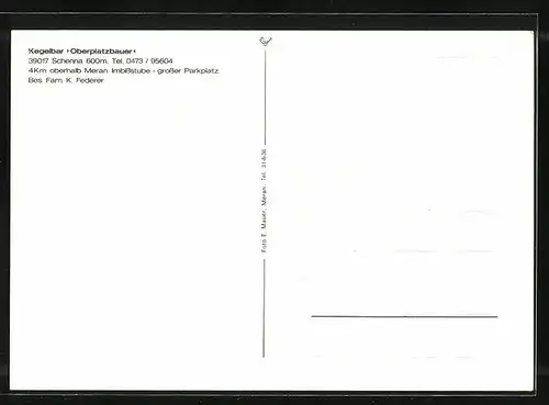 AK Schenna /Meran, Gasthaus und Kegelbar Oberplatzbauer