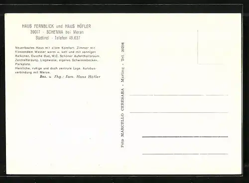 AK Schenna /Meran, Hotel-Pension Haus Fernblick und Haus Höfler