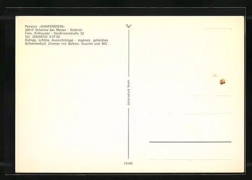 AK Schenna /Meran, Hotel-Pension Grafenstein, Verdinserstraess 52